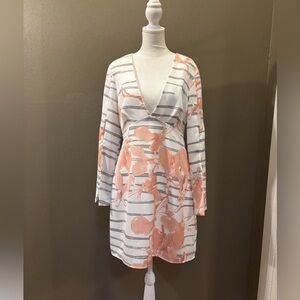 Halston Heritage White and Pink Floral Midi Dress